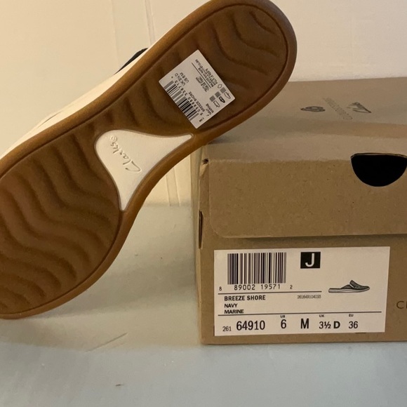 Cloudsteppers by Clark’s. Size 6 navy. Style breeze shore slides. New in box. - Picture 2 of 4